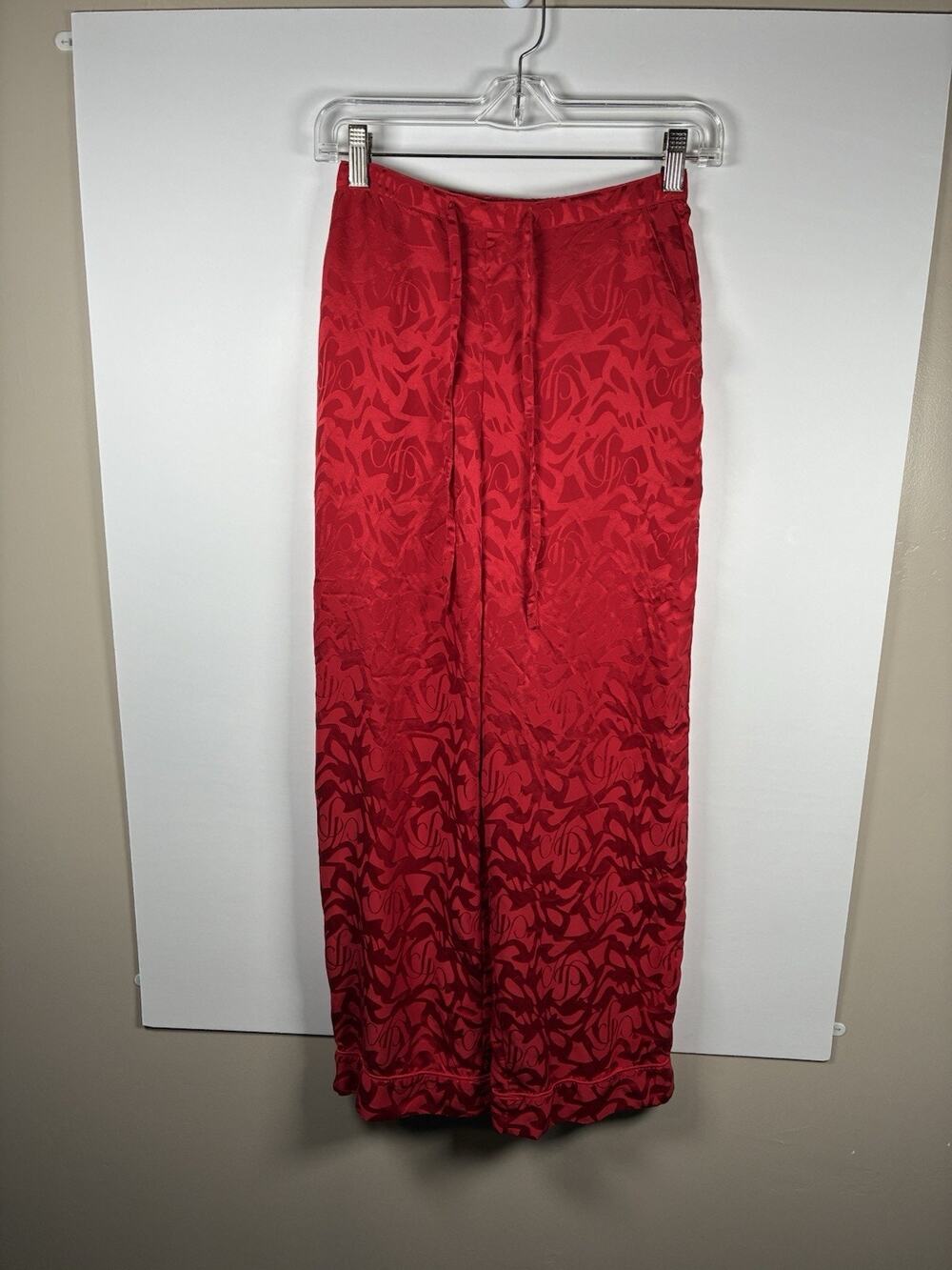 Agent Provocateur 6 100% Silk Red Pajama Pants Logo Jacquard Lounge Pockets